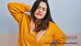  Presentation with injury - Slides having young-hispanic-woman-standing-over background and a gold colored foreground