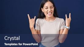  Presentation with rock music - Presentation design enhanced with young-hispanic-woman-standing-over background and a navy blue colored foreground