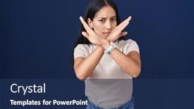 Presentation with negative - Slide deck with young-hispanic-woman-standing-over background and a navy blue colored foreground