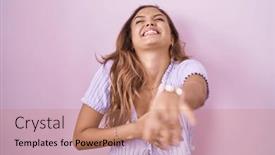  Presentation with shame - Theme having young-hispanic-woman-standing-over background and a coral colored foreground