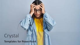  Presentation with headache - Presentation having young-hispanic-woman-standing-over background and a light blue colored foreground