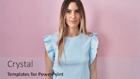  Presentation with pink simple - Presentation theme having young-hispanic-woman-standing-over background and a light blue colored foreground