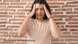  Presentation with migraine - Presentation design featuring young-hispanic-woman-standing-over background and a coral colored foreground