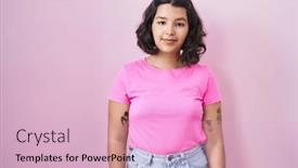  Presentation with pink simple - Slides featuring young-hispanic-woman-standing-over background and a lemonade colored foreground