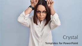  Presentation with hispanic - Presentation design with young-hispanic-woman-standing-over background and a light blue colored foreground