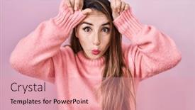  Presentation with pink - Presentation design having young-hispanic-woman-standing-over background and a coral colored foreground