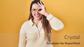  Presentation with hispanic - Presentation having young-hispanic-woman-standing-over background and a  colored foreground