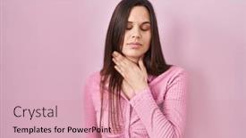  Presentation with woman praying over bible - Presentation design having young-hispanic-woman-standing-over background and a coral colored foreground