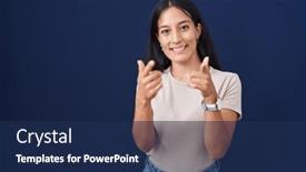  Presentation with hispanic - Presentation theme with young-hispanic-woman-standing-over and a navy blue colored foreground