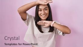  Presentation with pink - PPT layouts enhanced with young-hispanic-woman-standing-over and a soft green colored foreground