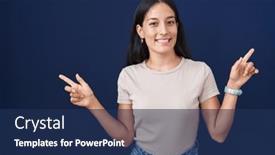  Presentation with confident young hispanic woman - Slide deck having young-hispanic-woman-standing-over and a navy blue colored foreground