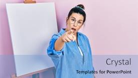  Presentation with hispanic - Slide set consisting of young-hispanic-woman-standing background and a light blue colored foreground