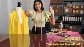  Presentation with woman business - PPT theme consisting of young-hispanic-woman-standing background and a tawny brown colored foreground