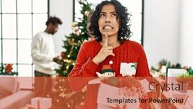  Presentation with christmas tree - Presentation featuring young-hispanic-woman-standing background and a red colored foreground