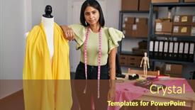  Presentation with attitude - Presentation design enhanced with young-hispanic-woman-standing background and a tawny brown colored foreground