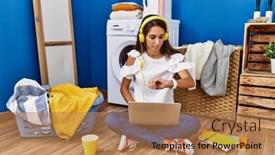  Presentation with confident young hispanic woman - Slide set having young-hispanic-woman-studying background and a coral colored foreground