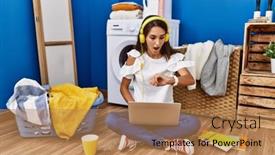 Presentation with waiting - PPT theme consisting of young-hispanic-woman-studying background and a coral colored foreground
