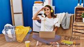  Presentation with far away - Presentation theme featuring young-hispanic-woman-studying background and a  colored foreground