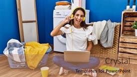  Presentation with waiting - Presentation theme enhanced with young-hispanic-woman-studying background and a  colored foreground