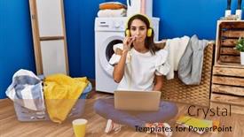  Presentation with lips mouth - Slide deck having young-hispanic-woman-studying background and a  colored foreground