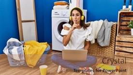  Presentation with waiting - Slide set with young-hispanic-woman-studying background and a  colored foreground