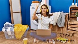  Presentation with waiting - Presentation design consisting of young-hispanic-woman-studying background and a  colored foreground