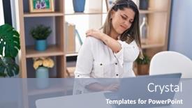  Presentation with shoulder pain - Presentation theme enhanced with young-hispanic-woman-suffering background and a mint green colored foreground