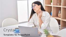  Presentation with home - Presentation design featuring young-hispanic-woman-suffering background and a light gray colored foreground