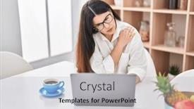  Presentation with shoulder - PPT layouts featuring young-hispanic-woman-suffering background and a light gray colored foreground