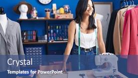  Presentation with confident young hispanic woman - Presentation theme with young-hispanic-woman-tailor-smiling background and a ocean colored foreground