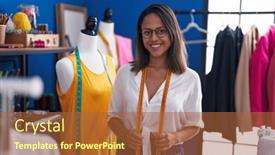  Presentation with confident young hispanic woman - Slides having young-hispanic-woman-tailor-smiling background and a red colored foreground