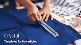  Presentation with sewing - Slide set consisting of young-hispanic-woman-tailor-working background and a ocean colored foreground