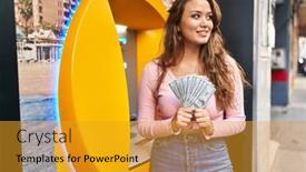  Presentation with cash - Slide set consisting of young-hispanic-woman-taking-cash background and a gold colored foreground