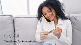  Presentation with manicure - Presentation theme with young-hispanic-woman-talking background and a light gray colored foreground