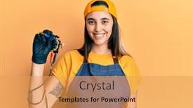  Presentation with confident young hispanic woman - Colorful presentation design enhanced with young-hispanic-woman-tattoo-artist backdrop and a yellow colored foreground