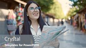  Presentation with city map - Presentation consisting of young-hispanic-woman-tourist-wearing background and a gray colored foreground