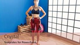  Presentation with resistance - PPT theme having young-hispanic-woman-training-resistance background and a coral colored foreground