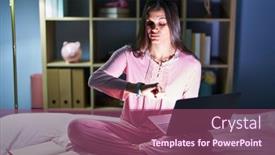 Presentation with confident young hispanic woman - PPT theme consisting of young-hispanic-woman-using-computer background and a violet colored foreground