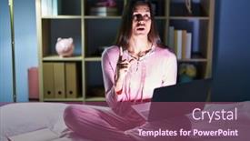  Presentation with computer - Slides with young-hispanic-woman-using-computer background and a  colored foreground