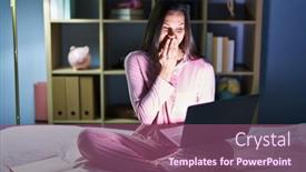  Presentation with scandal - PPT theme enhanced with young-hispanic-woman-using-computer background and a  colored foreground