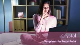  Presentation with talk - Presentation enhanced with young-hispanic-woman-using-computer background and a  colored foreground