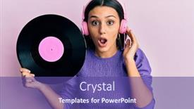  Presentation with vinyl - Audience pleasing PPT layouts consisting of young-hispanic-woman-using-headphones backdrop and a violet colored foreground