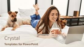  Presentation with laptop - Slides with young-hispanic-woman-using-laptop background and a lemonade colored foreground