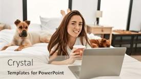  Presentation with laptop - Presentation enhanced with young-hispanic-woman-using-laptop background and a soft green colored foreground