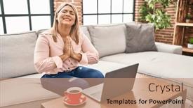  Presentation with praying hands - Presentation enhanced with young-hispanic-woman-using-laptop background and a coral colored foreground