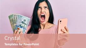  Presentation with states - Colorful PPT theme enhanced with young-hispanic-woman-using-smartphone backdrop and a coral colored foreground