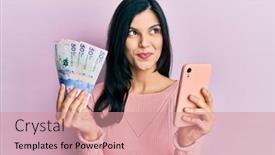  Presentation with smartphone - Presentation theme having young-hispanic-woman-using-smartphone background and a coral colored foreground