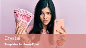  Presentation with hispanic heritage culture - Presentation design consisting of young-hispanic-woman-using-smartphone background and a coral colored foreground