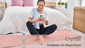  Presentation with smartphone - Presentation theme having young-hispanic-woman-using-smartphone and a lemonade colored foreground