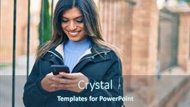  Presentation with smartphone - Slide deck with young-hispanic-woman-using-smartphone background and a ocean colored foreground